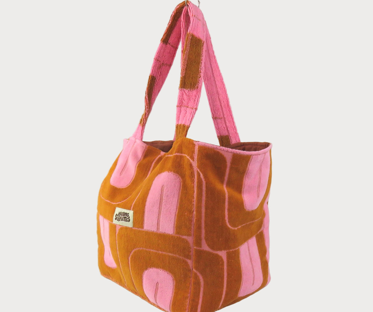 OVERSIZED BEACH BAG - Pink & Brown