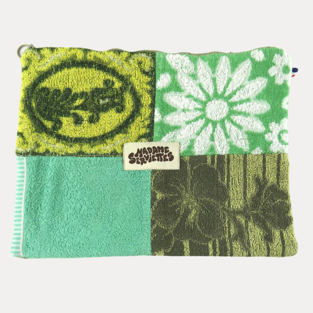OVERSIZED ZIP & CLIP POUCH - Green & White