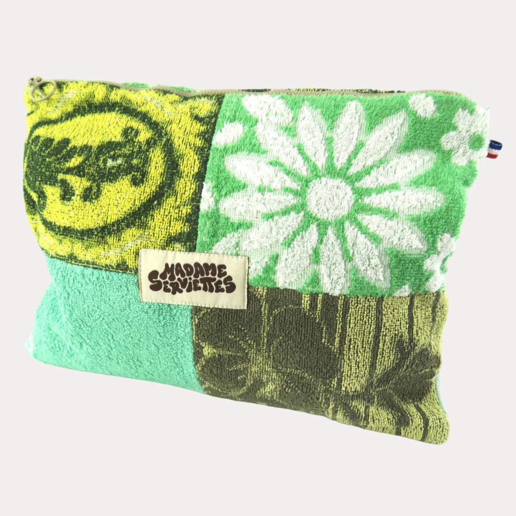 OVERSIZED ZIP & CLIP POUCH - Green & White